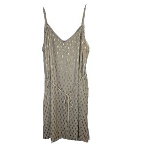 Express Gold Dot Print Spaghetti Strap Pleated Dress L